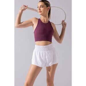 Pop Flex Plum Sweat Sesh Workout Activewear High Neckline Crop Top Size XL New